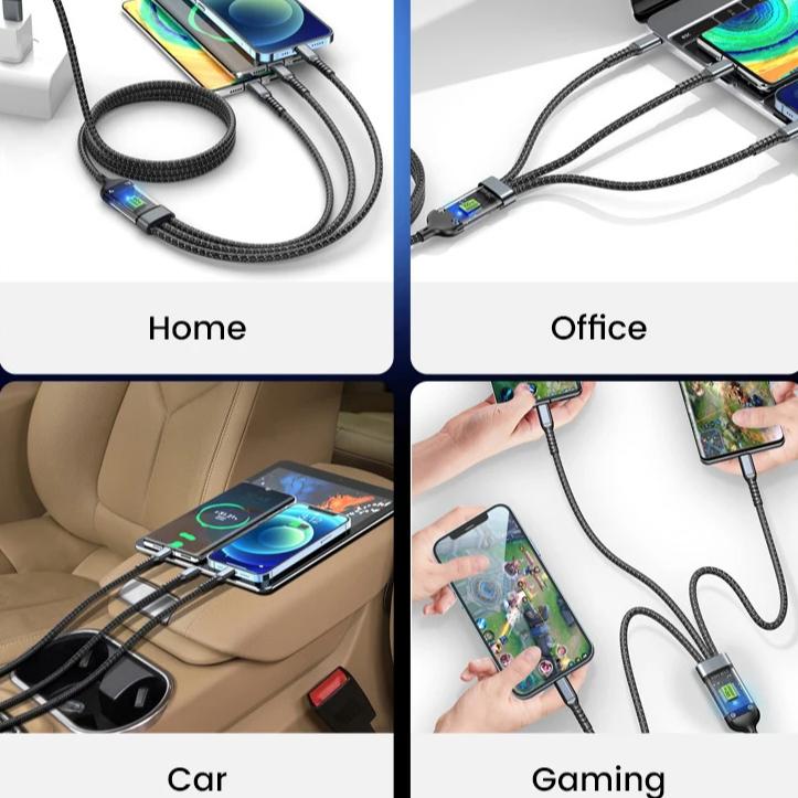 New 3 In 1 100w Transparent Fast Charging Cable Type C Usb Micro For Iphone Samsung Huawei Xiaomi Pilot Lamp Charger Usb C 6A