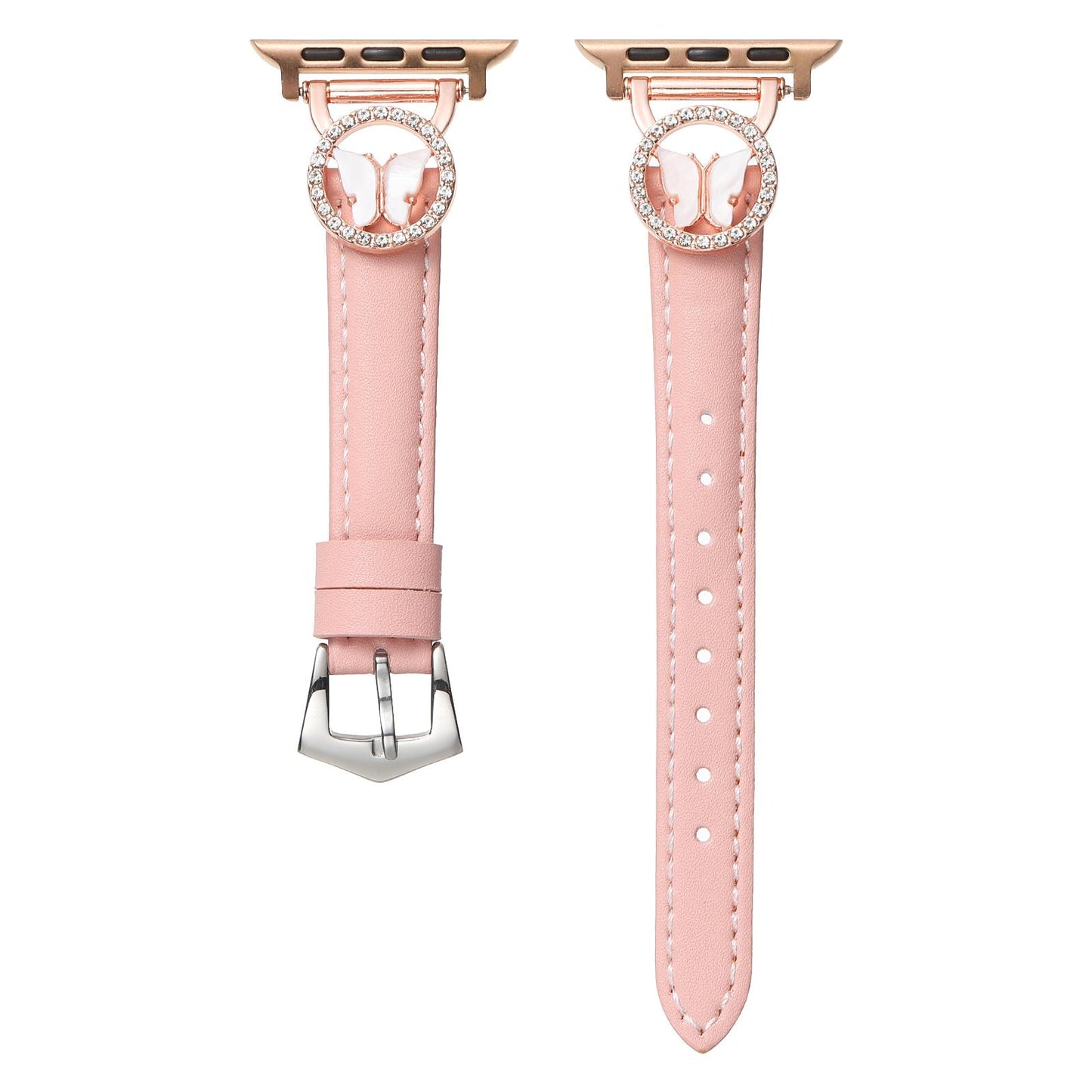 Bling Butterfly Stitching Leather Metal Strap for Apple Watch 44mm Band 45 42 38 41 Ultra 49mm Link Bracelet for IWatch Series 9 8 7 6 SE 5 4