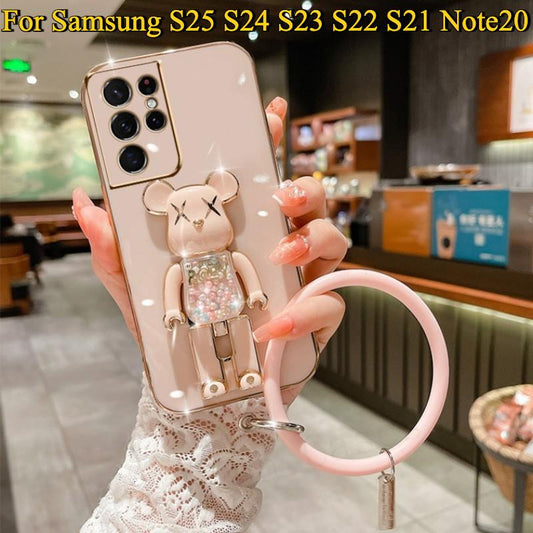 Plating Candy Bear Kickstand Phone Case For Samsung S25 S24 S23 S22 S21 Note20