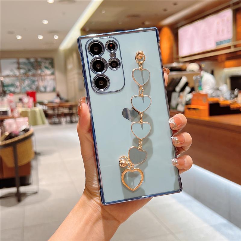 Plating Love Heart Bracelet Case For Samsung S23 S22 S21 Ultra A52 A53 A54 A23 A12 Soft Cover