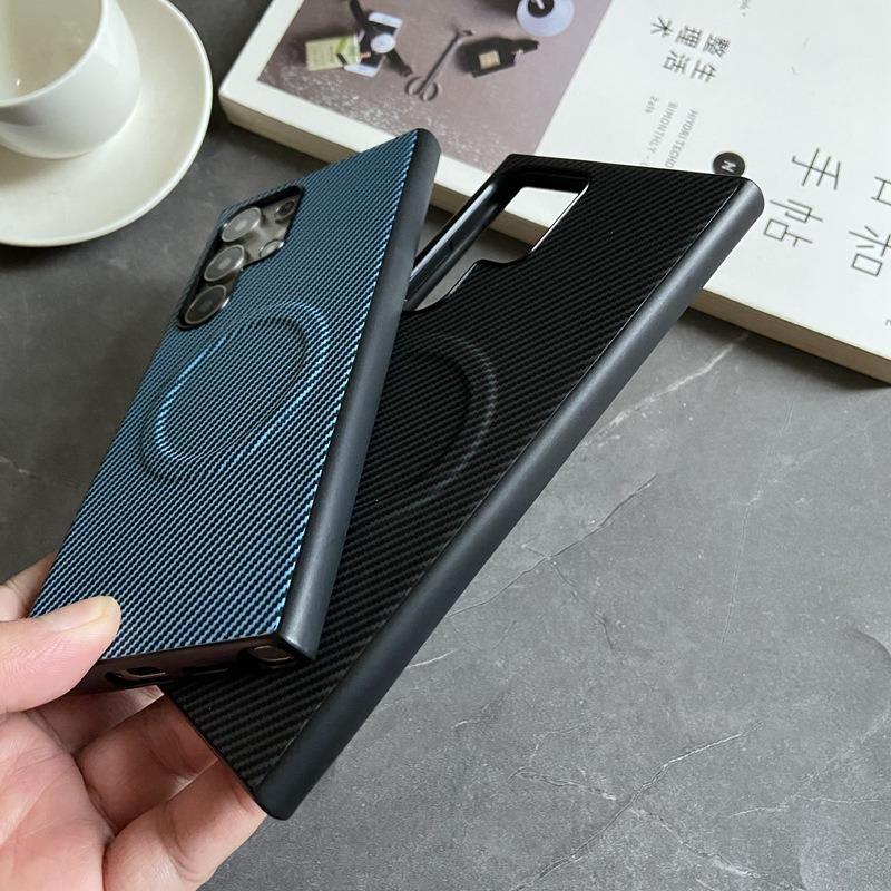For Samsung S25Ultra S24 S23 S22 Note20 A15 A25 A35 A36 A55 A56 Phone Case, Antislip Carbon Fiber Matte Luxury Leather Strong Magnetic Slim Emboss Protection Shockproof Hard Full Cover
