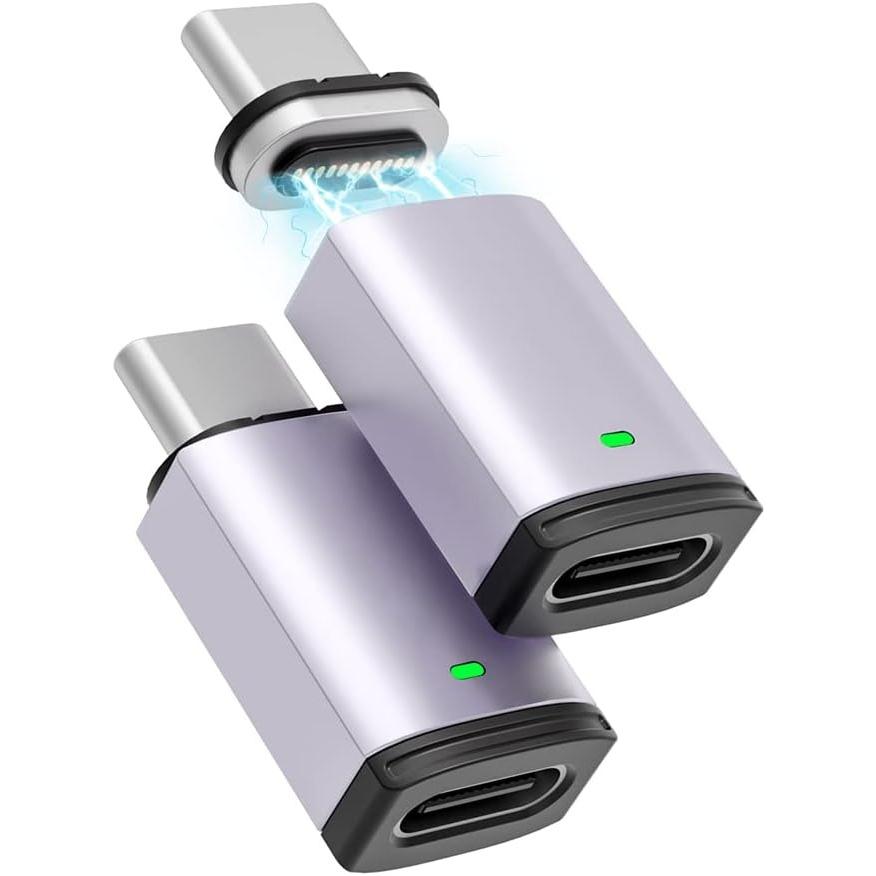 USB C Magnetic Adapter Right Angle, Magnetic USB C Adapter 100W Fast Charging 11Pins 480Mbps Data Transmission Compatible with MacBook Pro/Air For iPhone 16 15 For Samsung S25 S24 S23