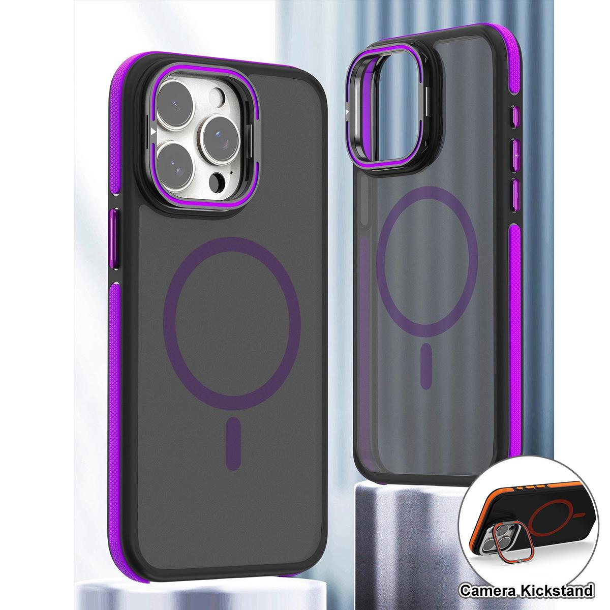 For iPhone 16 15 14 13 12 Pro Max Phone Case, Premium Matte Strong Magnetic Metal Camera Kickstand Acrylic Shockproof for Magsafe Anti-Fall Bumper Hard Full Cover