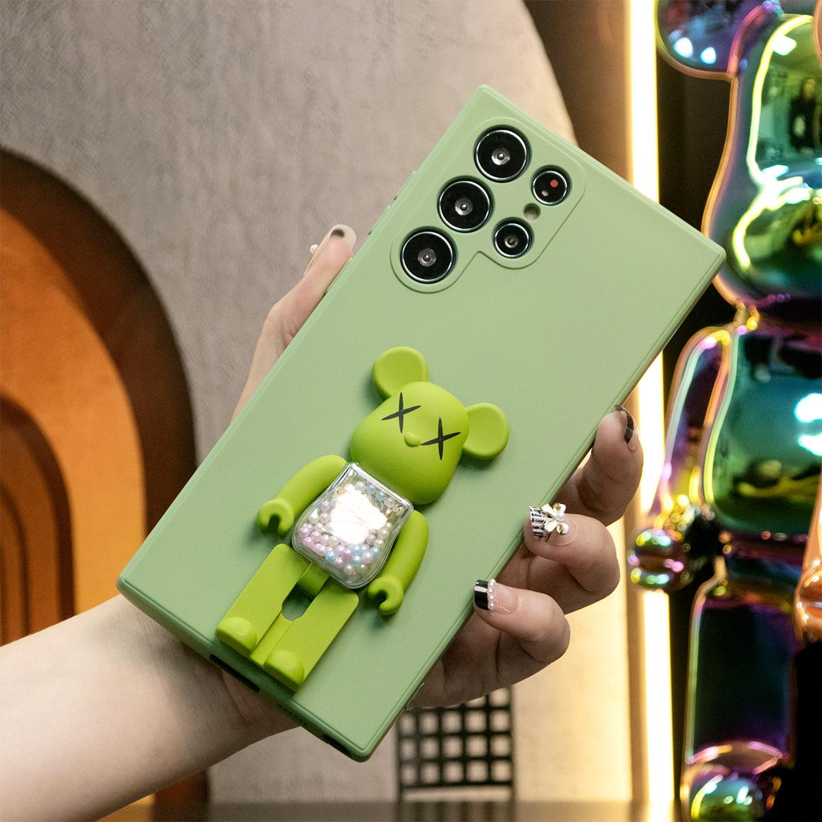 Liquid Silicone Matte Shockproof Frosted Candy Bear Stand Phone Case For Samsung A16 A15 A14 A23 A25 A33 A35 A36 A53 A54 A55 Note20 Camera Protect Soft Cover