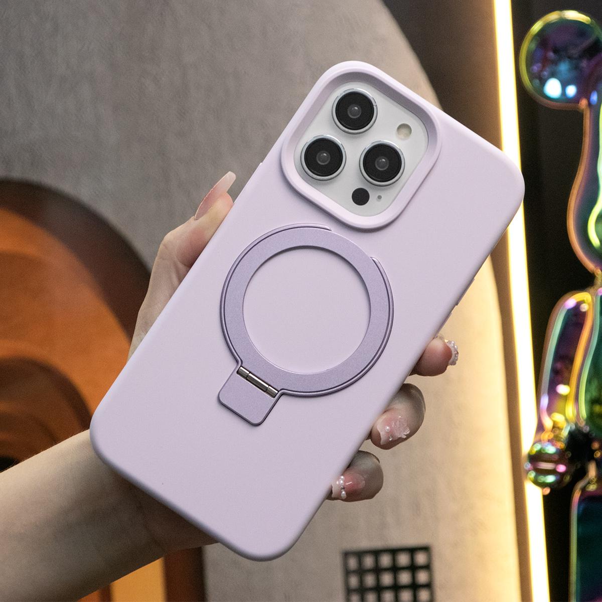 Strong Magnetic Stand Case for iPhone 16 15 14 13 12 Pro Max, Compatible with MagSafe, Soft Liquid Silicone Shockproof Phone Case with Microfiber Lining Built-in Invisible Stand