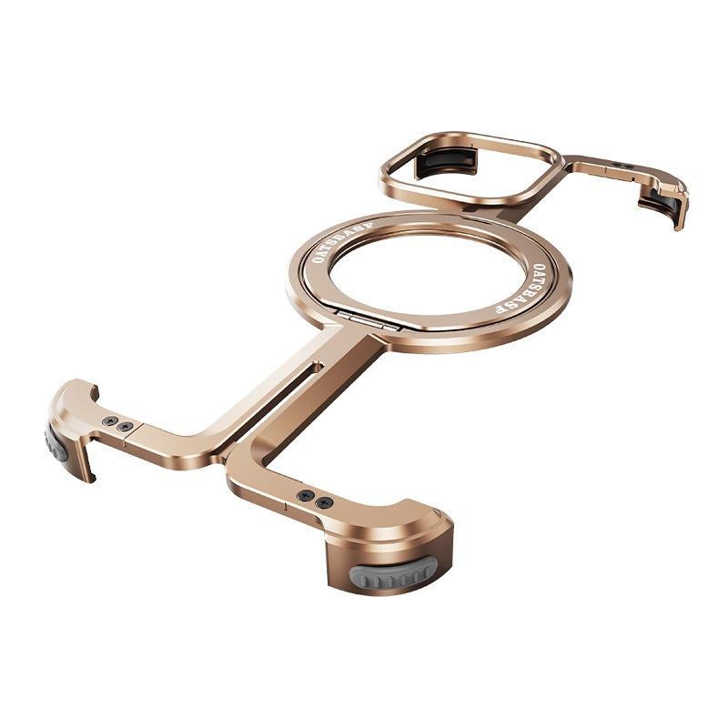 For iPhone 16ProMax 16 15 14 13 12 Desert Gold Aluminum π Shape Phone Case with Metal 360 Rotating Kickstand, Anti-Fall for Magsafe Shockproof Frameless Support Wireless Charging Hard Full Cover