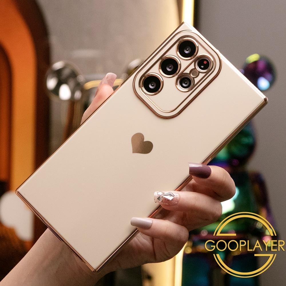 Luxury Love Heart Side Pattern Plating Basic Phone Case For Samsung S25Ultra S25 S24Ultra S24FE S24 S23 S22 S21Ultra FE Plus Ultra A55 A35 A25 A16 A15