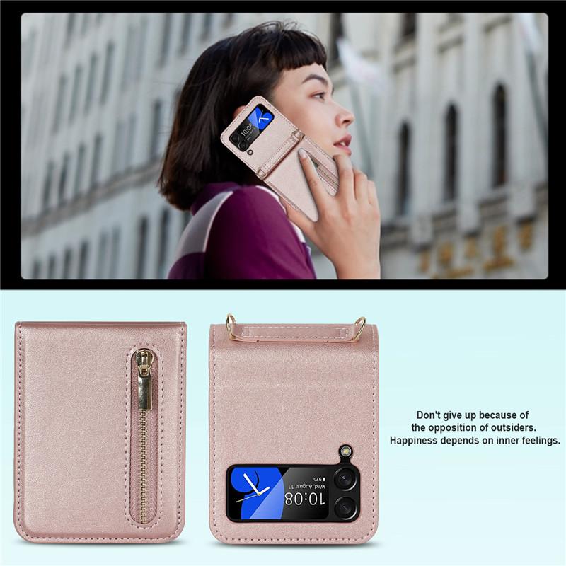 for Samsung Galaxy Z Flip 6 4 5 Z Flip 3 Case Luxury Card Slot Phone Holder Zipper Wallet Crossbody Cover Folding Case Coque