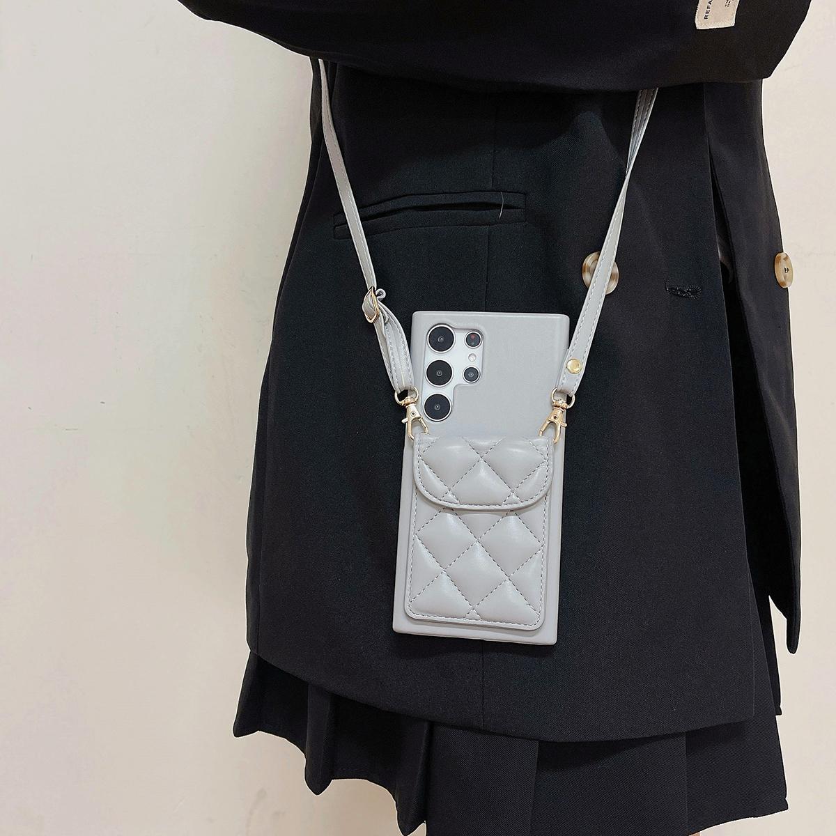 Crossbody Wallet Case For Samsung S25 S24 S23 S22 A15 A25 A35 A55 Rhombic UP Down Leather Shoulder Chain Side Buckle Cover