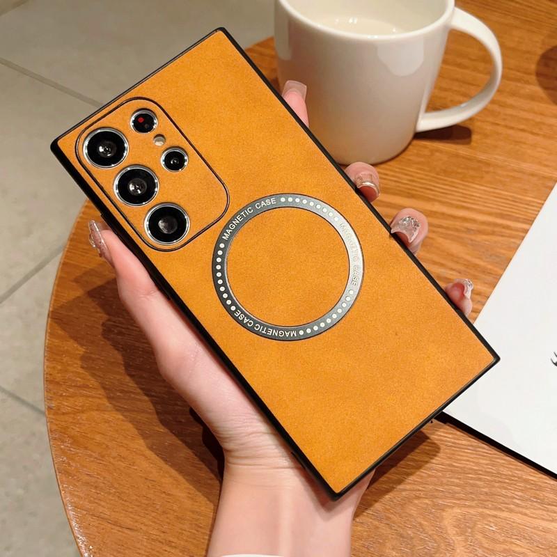 Square Leather Magnetic Case for Samsung Galaxy S22 Plus S21FE Note20 S23 Ultra Shockproof Cover Soft TPU Cases