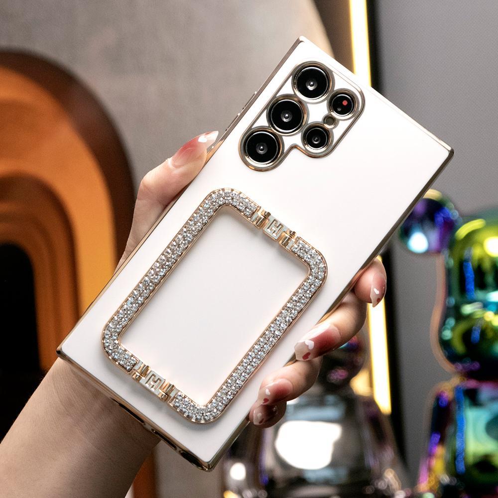 3D Crystal Square Holder Plating Phone Case for Samsung A55 A54 A35 A34 A25 A24 A15 A16 A06