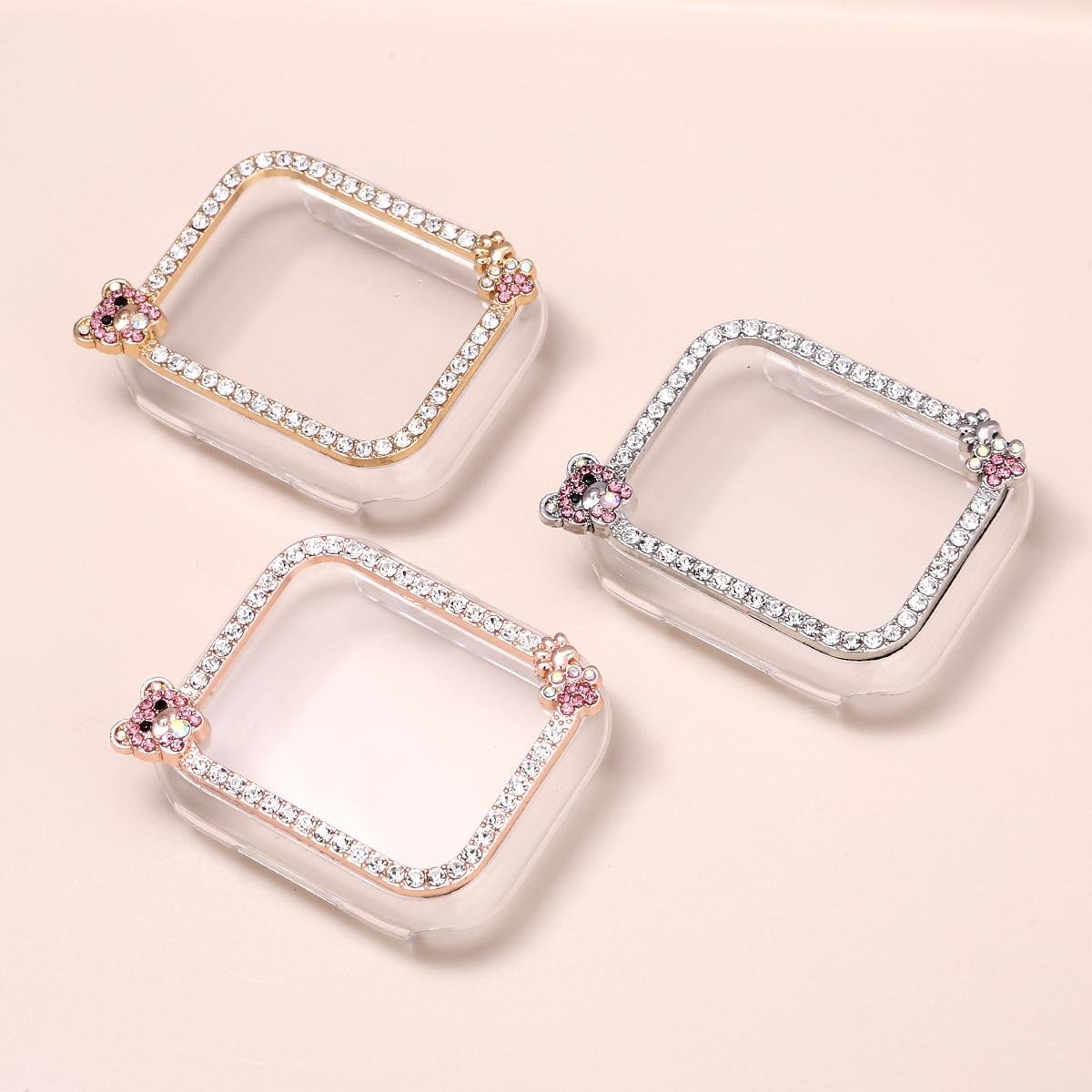 Diamond Bear Chain and Watch Case for Apple Watch 44mm Band 45 42 38 41 Ultra 49mm Link Bracelet for IWatch Series 9 8 7 6 SE 5 4