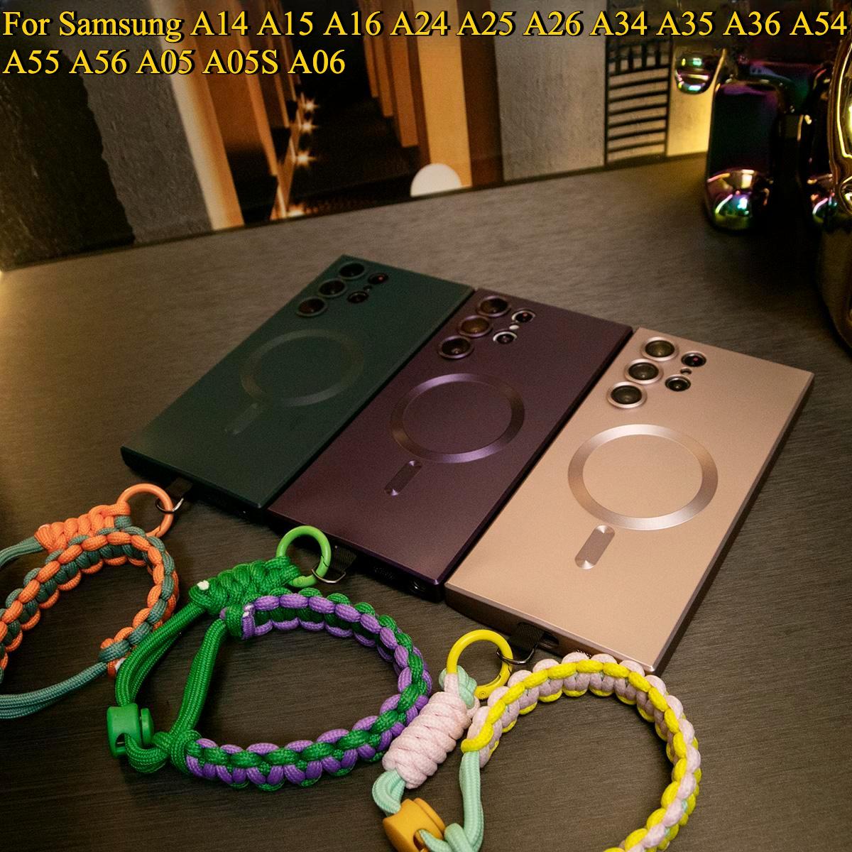 For Samsung A14 A15 A16 A24 A25 A26 A34 A35 A36 A54 A55 A56 A05 A05S A06 Case, Metallic Paint Magnetic Soft Slim, Full Camera Protector Cover Phone Case With Adjustable Wristbands