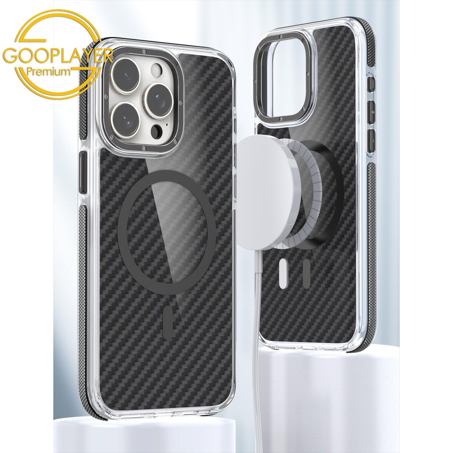 For iPhone 16 15 14 13 12 11 Pro Max Phone Case, Premium Strong Magnetic Carbon Fiber Metal Camera Frame Acrylic Clear Shockproof Anti-Fall Bumper for Magsafe Non-Yellowing Hard Full Cover