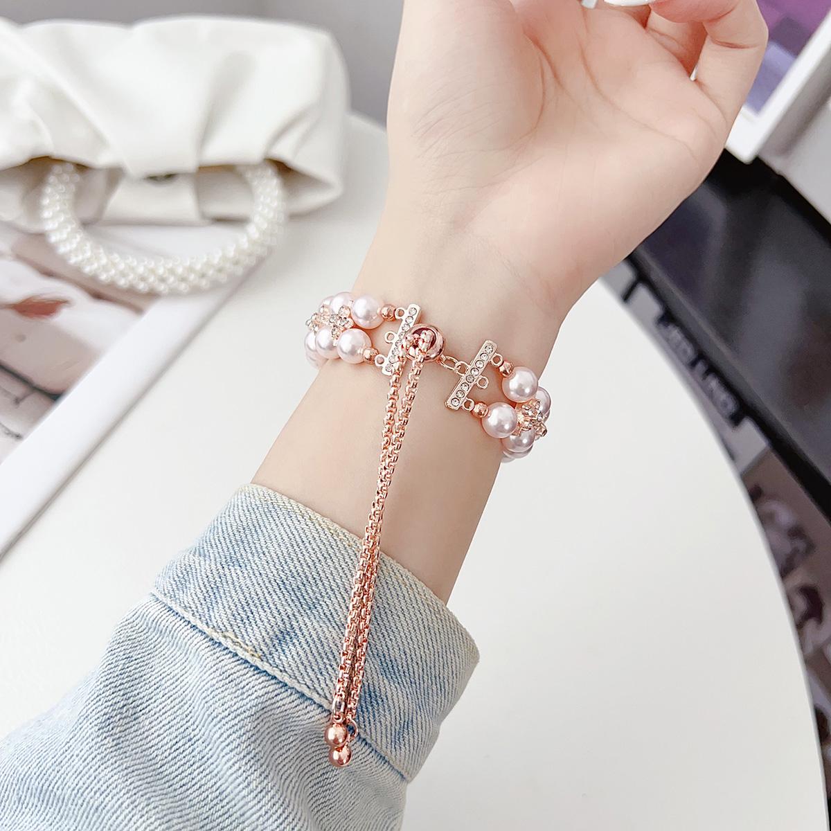 Dual Raw Pearl Chain Strap for Apple Watch 44mm Band 45 42 38 41 Ultra 49mm Link Bracelet for IWatch Series 9 8 7 6 SE 5 4
