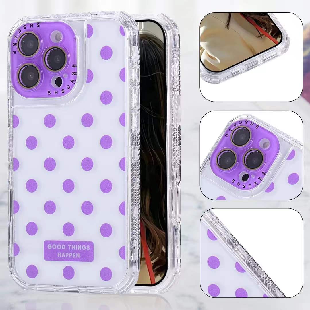 For iPhone 16ProMax 16 15 14 13 Phone Case, Colorful 3 in 1 Transparent Luxury Wave Point Acrylic Anti Fall, With Camera Protector Shockproof Clear Hard Full Cover