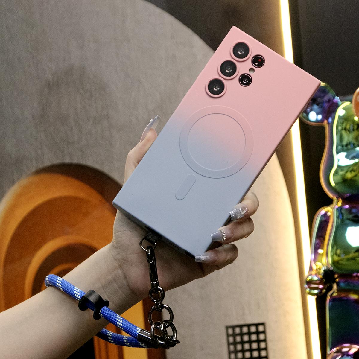 Gradient Color Magnetic Wireless Charge Matte Case With Multifunctional Climbing Rope For Samsung Galaxy S24 S23 S22 S21Plus FE Ultra Note 20 Ultra Z Flip 3 4 5