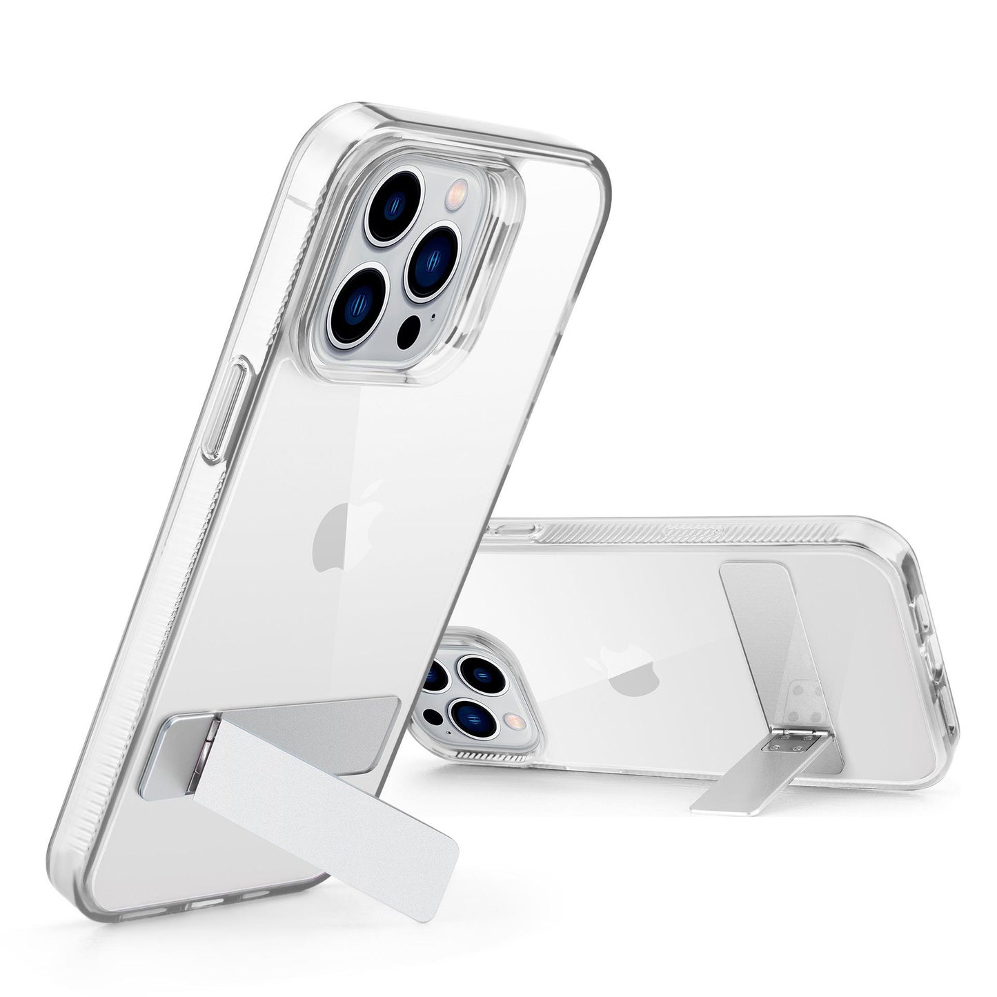 High Definition Transparent Anti-Fall Bumper Shockproof Clear Phone Case With Metal Simple Kickstand for iPhone 16ProMax 15 14 13 12 11 Hard Full Cover