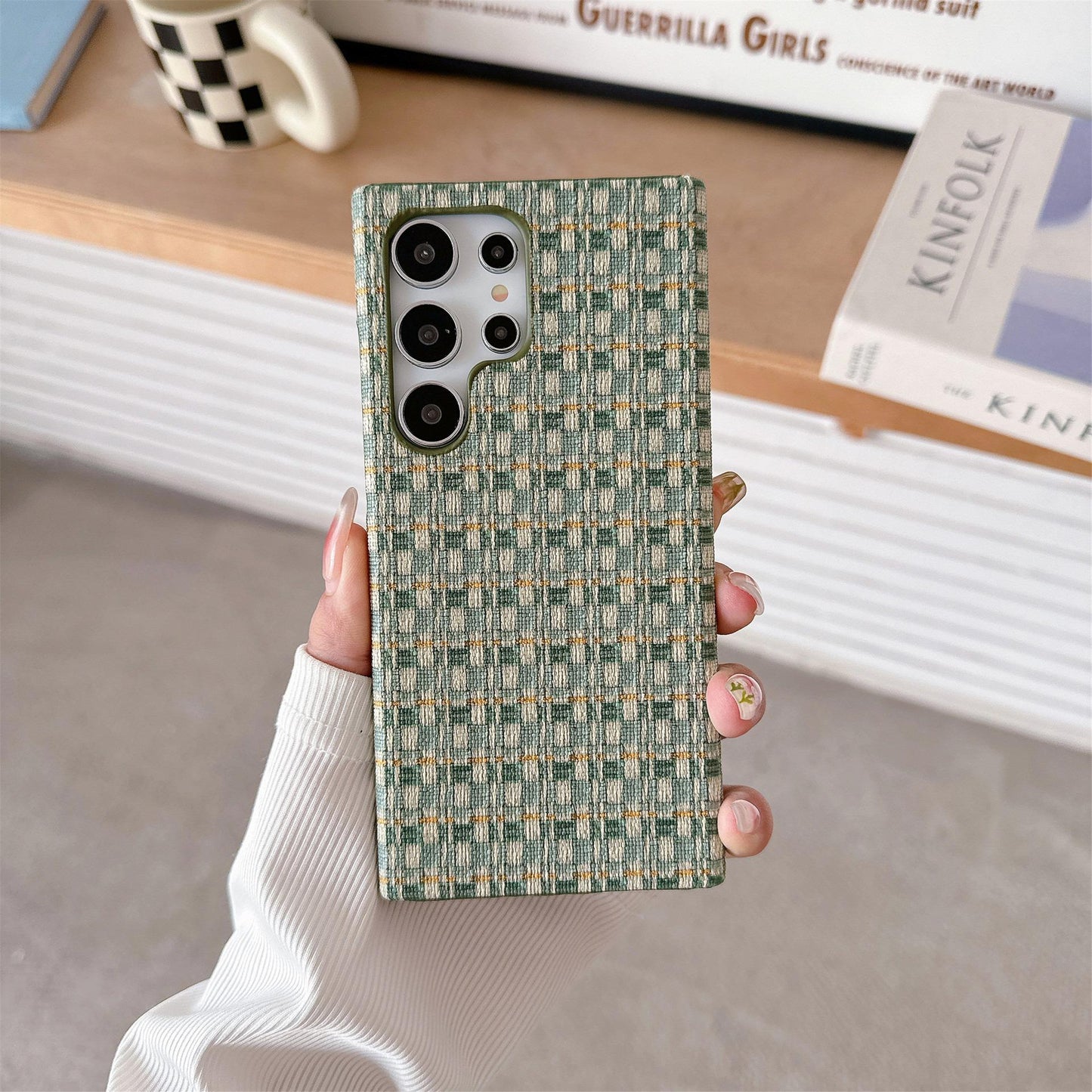For Samsung S25Ultra S24 S23 S22 Phone Case, Simple Gradient Grid Mosaic Woven Pattern Fabrics Shockproof Hard Full Cover