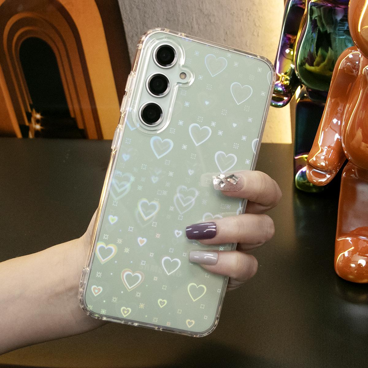 For Samsung S25 S25Plus S25Ultra S24 S24FE S24Plus S24Ultra Phone Case, Clear Laser Love Heart, Glitter Shockproof Hard Full Cover