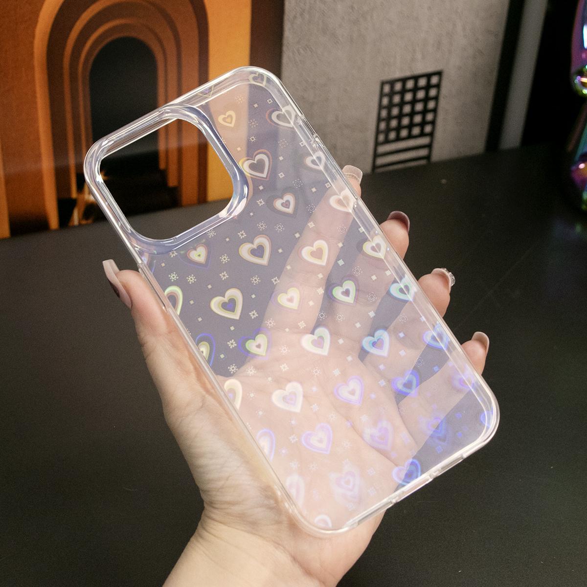 For iPhone 16 15 14 13 12 11 Pro Max Case, Clear Laser Love Heart, Glitter Luxury Elegant Case Shockproof Hard Cover