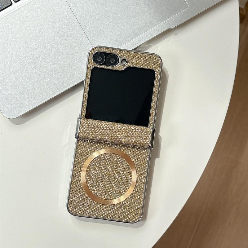 Luxury Glitter Rhinestone Strong Magnetic PC Flip Phone Case For Samsung Galaxy Z Flip6 Flip5 Flip4 Flip3 5G Smart Phone Full Cover