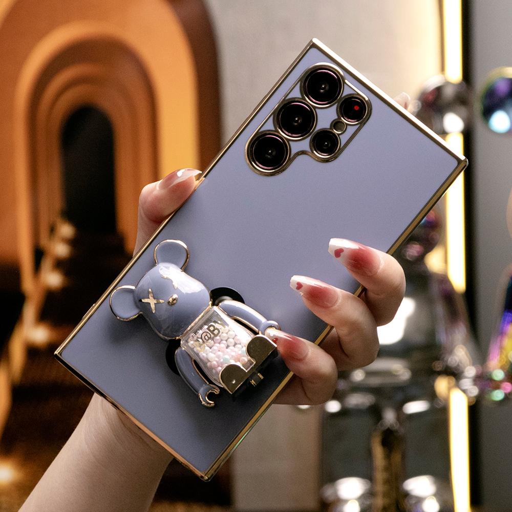 Plating Candy Bear Stand Phone Case For Samsung S25 S24 S23 S22 S21 Note20