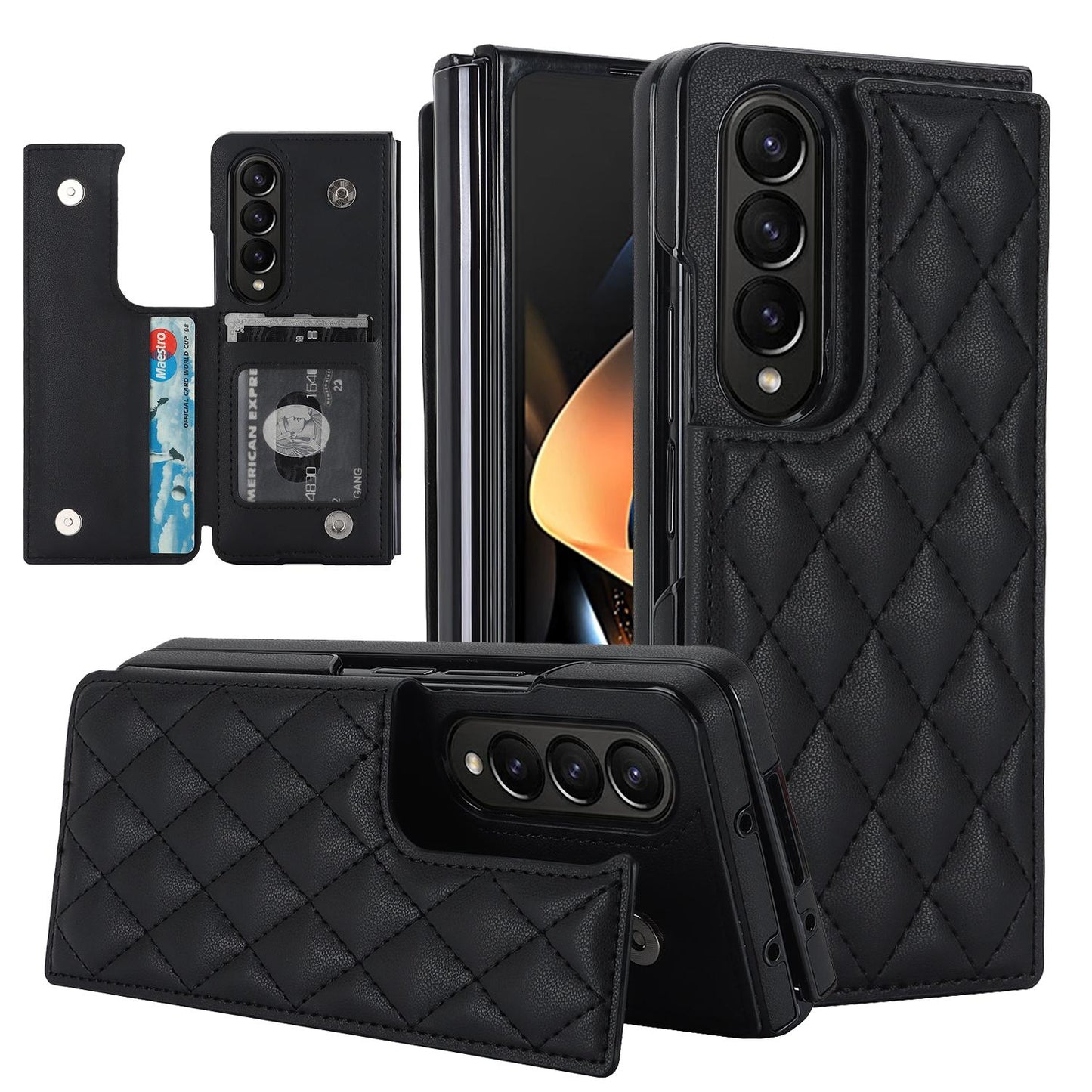 Flip Leather Wallet with Card Phone Case for Samsung Galaxy Z Fold 6 5 4 3 Fold6 Fold5 Fold4 Fold3 5G Soft Protective Back Cover