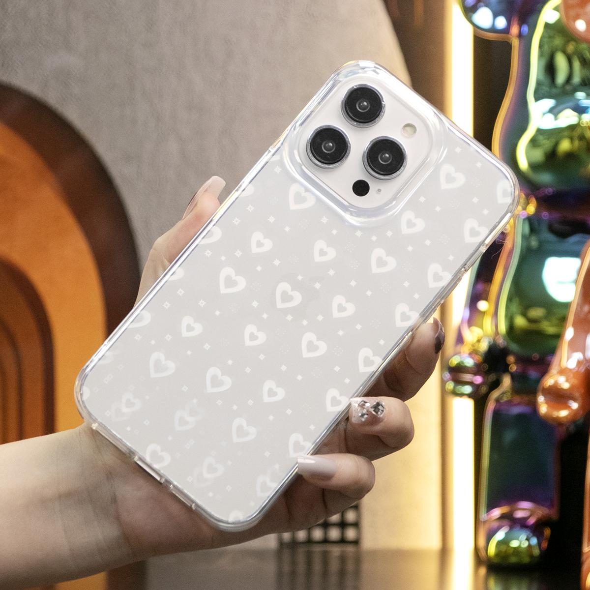 For iPhone 16 15 14 13 12 11 Pro Max Case, Clear Laser Love Heart, Glitter Luxury Elegant Case Shockproof Hard Cover