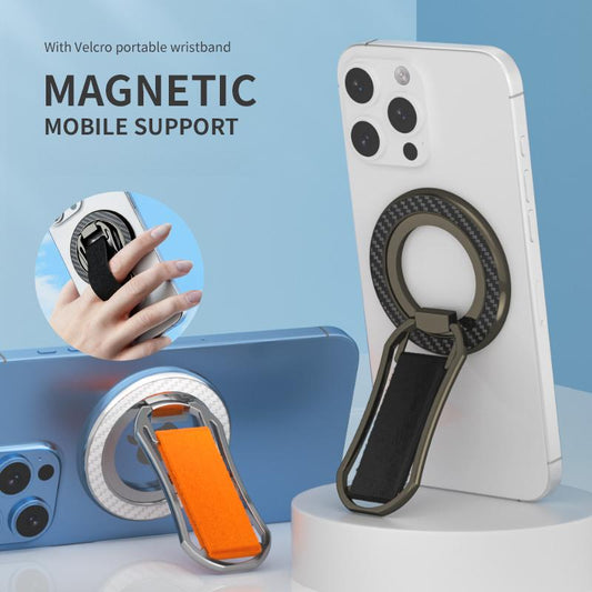 Strong Magnetic Stand Phone Holder With Velcro Portable Wristband Mobile Support Multi-angle Damping Fold Ring Vertical / Horizontal Kickstand, for iPhone 16 15 14 13 12 for Samsung S25 S24 S23