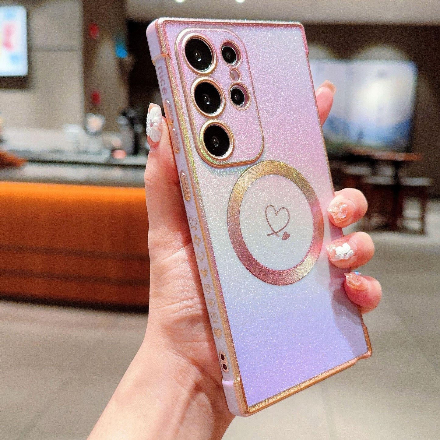 Matte Colorful Gradient Plating Love Heart TPU Strong Magnetic Phone Case For Samsung S25Ultra S24 S23 S22 S21 Shockproof Soft Full Cover