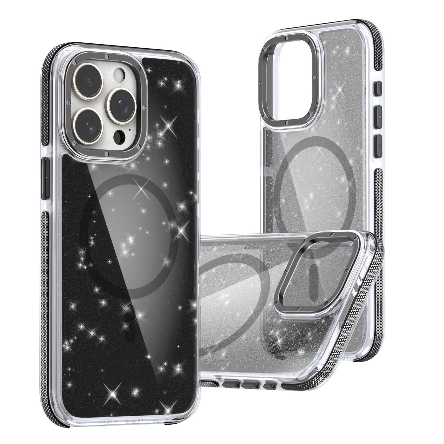 Dual Color Magnetic For Magsafe Wireless Charging Case With Glitter Powder For iPhone 16 15 14 13 12 11 Pro Max Plus Hard Cover