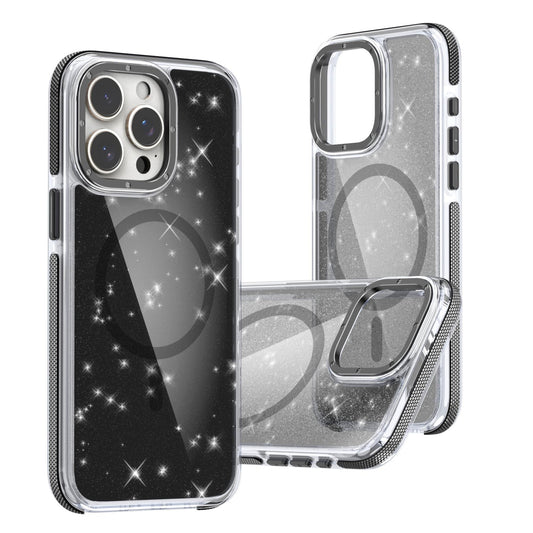 Dual Color Magnetic For Magsafe Wireless Charging Case With Glitter Powder For iPhone 16 15 14 13 12 11 Pro Max Plus Hard Cover