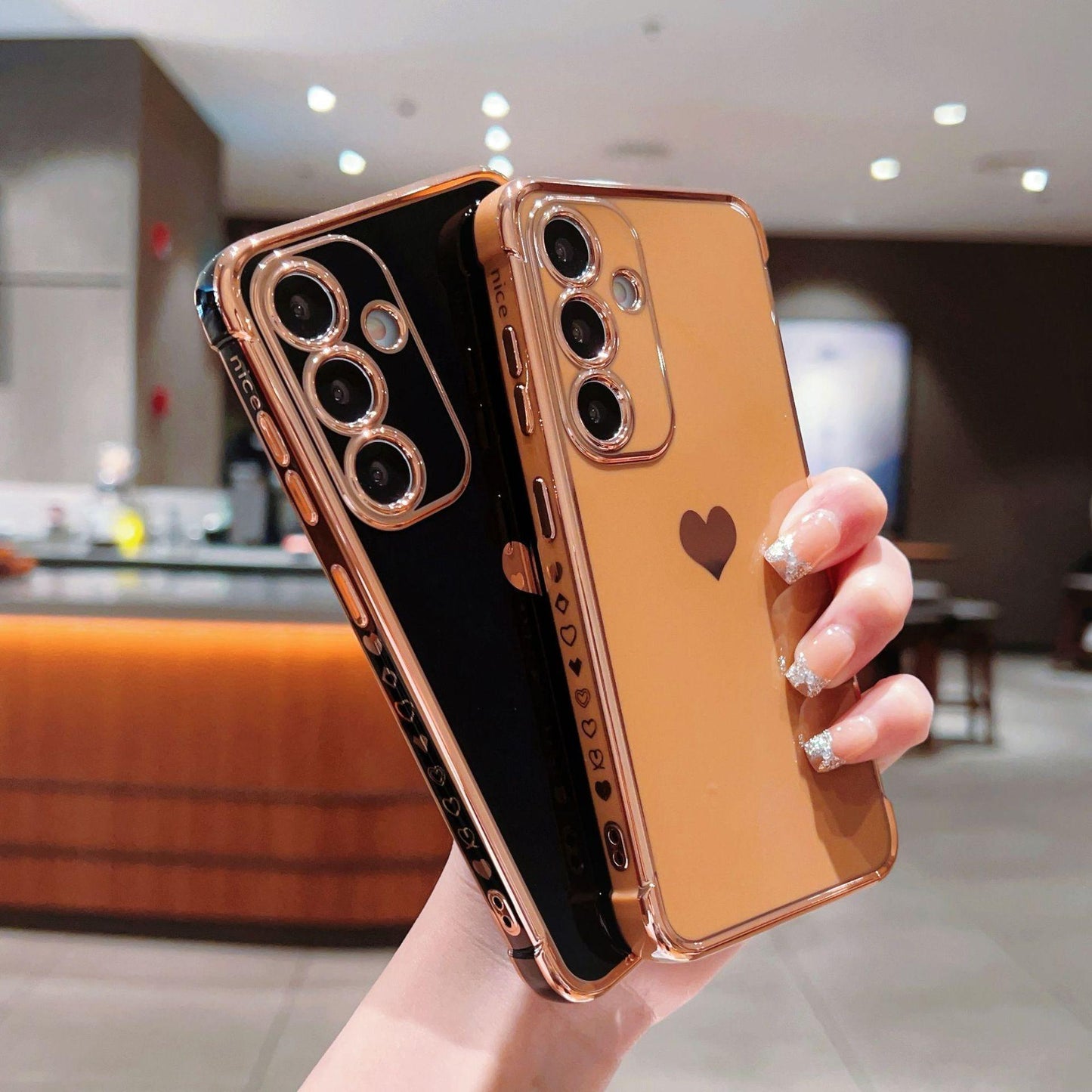 Plating Love Heart TPU Basic Phone Case For Samsung S25Ultra S24 S23 S22 S21 Shockproof Soft Full Cover