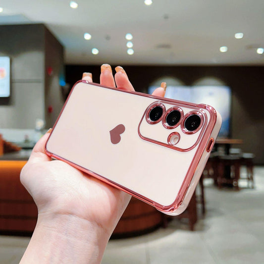 Plating Love Heart TPU Basic Phone Case For Samsung S25Ultra S24 S23 S22 S21 Shockproof Soft Full Cover