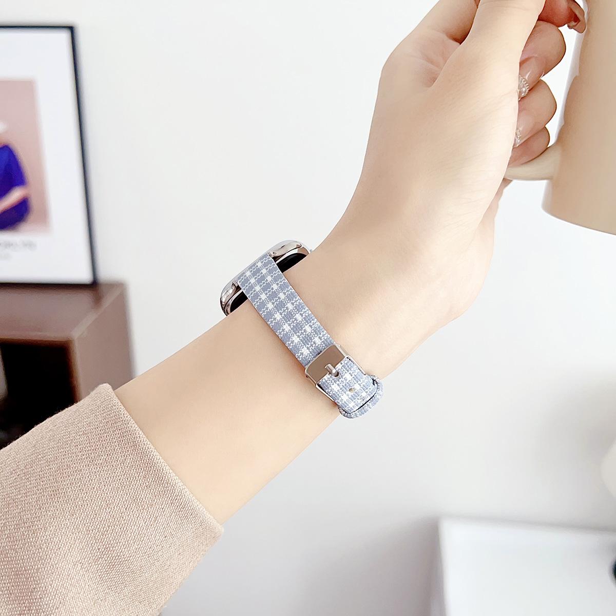 Plaid Canvas Metal Strap for Apple Watch 44mm Band 45 42 38 41 Ultra 49mm Link Bracelet for IWatch Series 9 8 7 6 SE 5 4