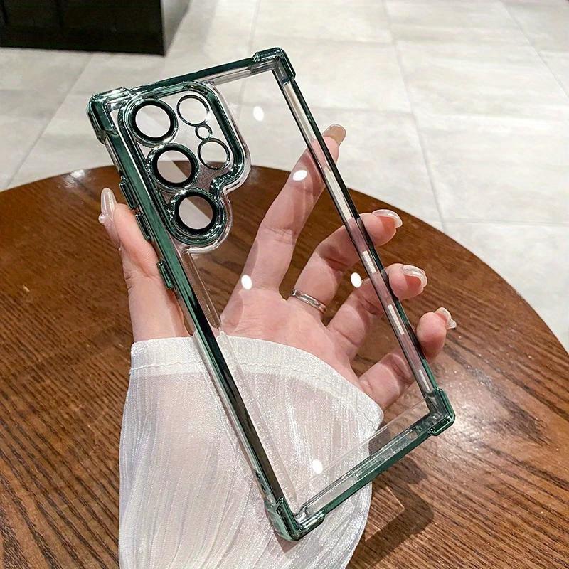 Electroplated Four Corners Anti-fall Transparent Hard PC Phone Case For Samsung S24FE S24Ultra S24 S23FE S22 S22Ultra A15 A25 A34 A35 A53 A54 A55, Full Cover with Camera Protector