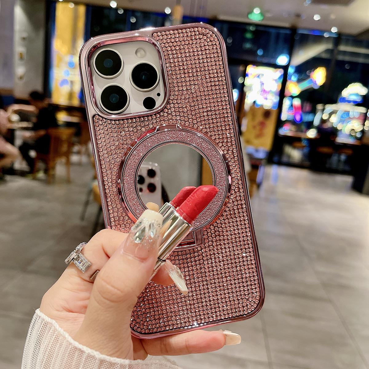 Bling Rhinestone Plating Diamonds Magnetic Wireless Charging Phone Case With Luxury Glitter Mirror Magnetic Kickstand For Samsung S24 S23 S22 Shockproof Protection Soft Bumper Cover