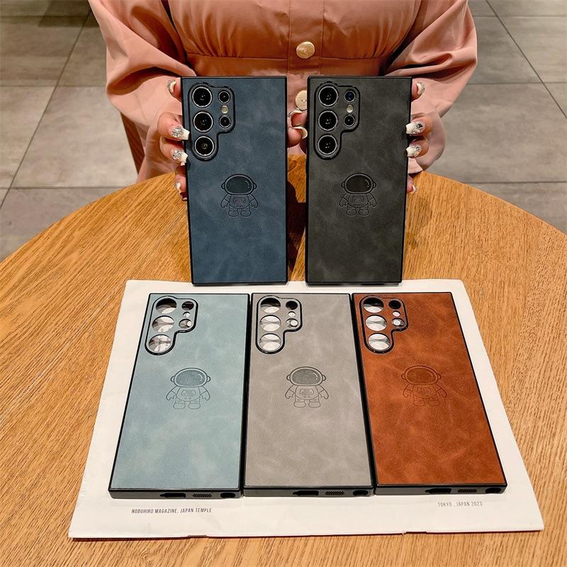 For Samsung S25Ultra S25Edge S24 S23 S22 S21 Note20 A16 A26 A36 A55 A56 Case, Astronaut Pattern Matte Suede Leather Shockproof Hard Phone Case