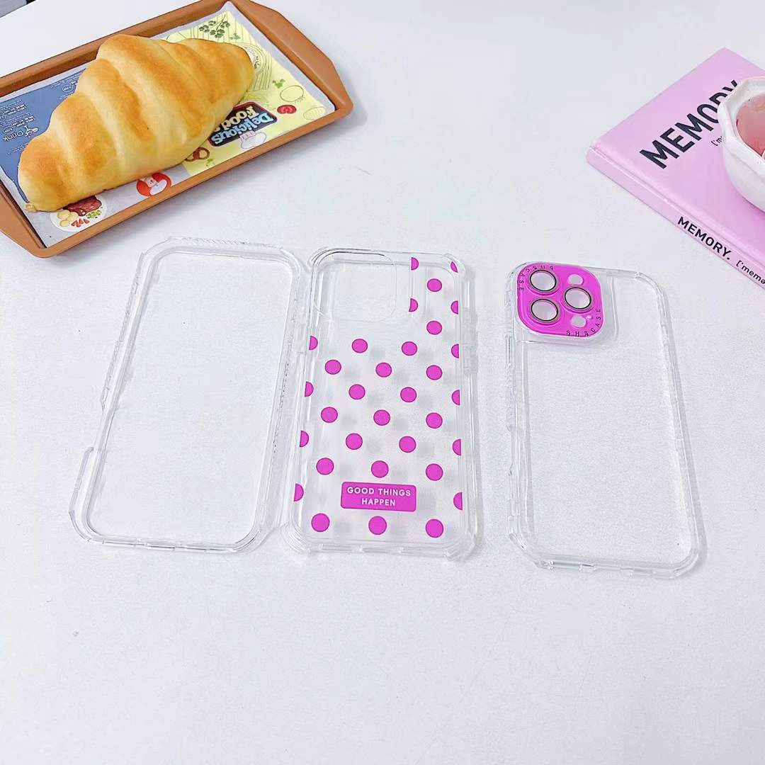 For iPhone 16ProMax 16 15 14 13 Phone Case, Colorful 3 in 1 Transparent Luxury Wave Point Acrylic Anti Fall, With Camera Protector Shockproof Clear Hard Full Cover