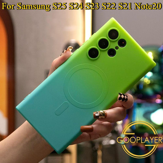 Gradient Color Magnetic Wireless Charge Matte Phone Case For Samsung S25 S24FE S23Plus S22 S21 Note20 Ultra