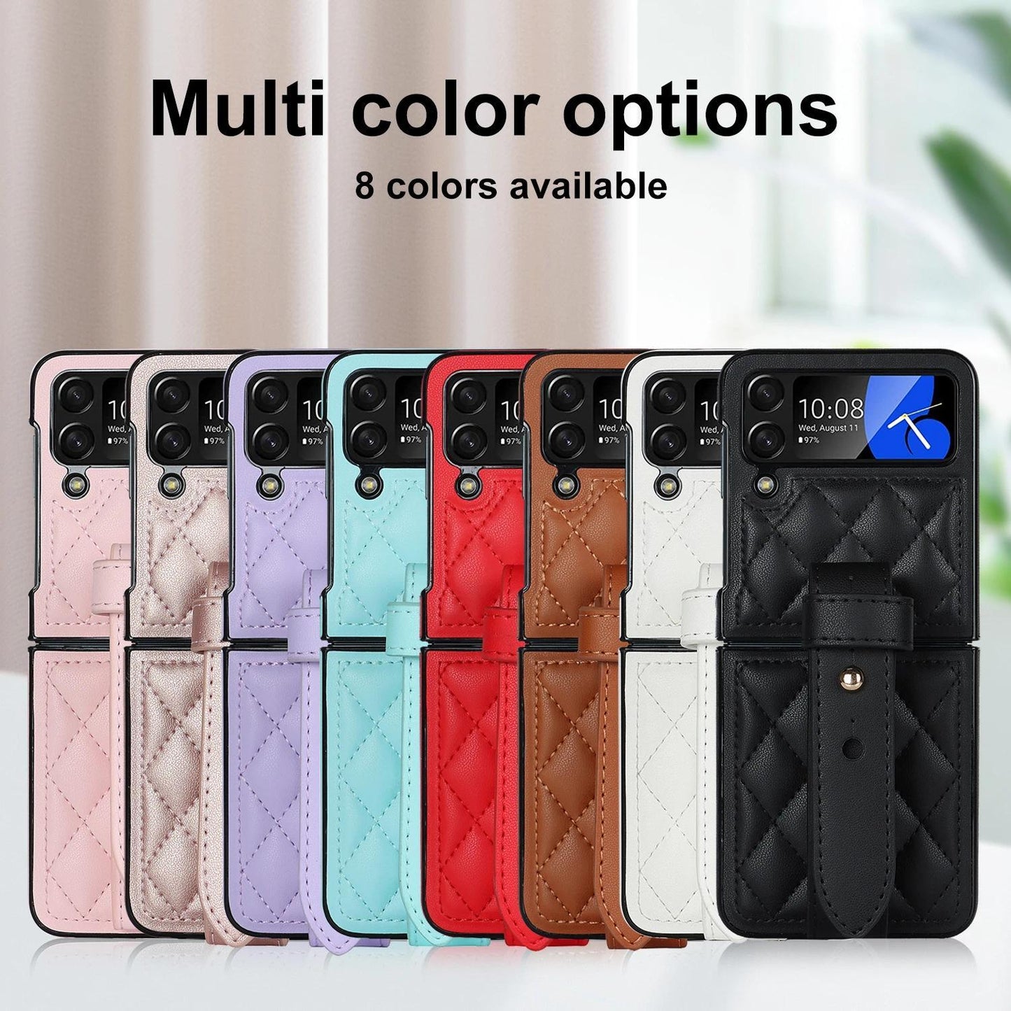 Leather Wristband Phone Case for Samsung Galaxy Z Flip 6 5 4 5G Flip5 Zflip4 Wrist Strap Thin Skin Feeling Shockproof Stand Cover