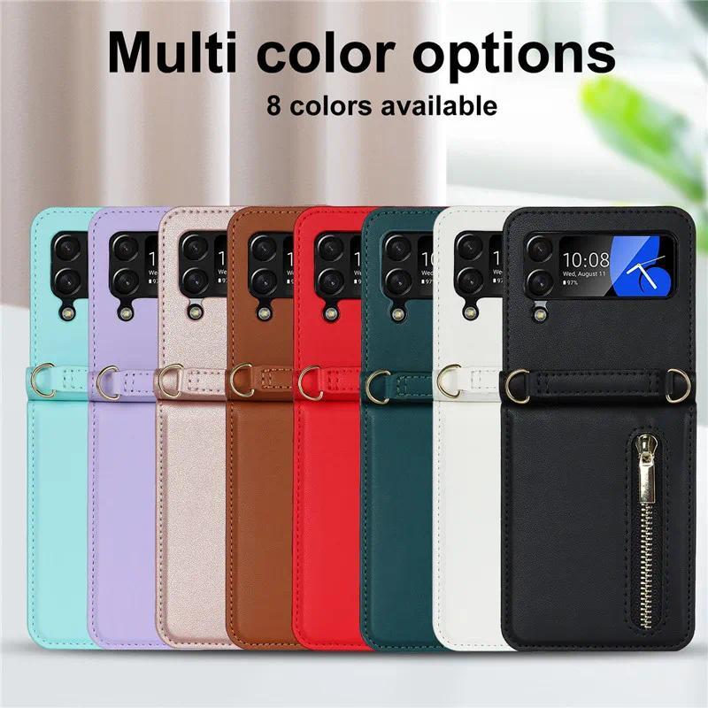 for Samsung Galaxy Z Flip 6 4 5 Z Flip 3 Case Luxury Card Slot Phone Holder Zipper Wallet Crossbody Cover Folding Case Coque