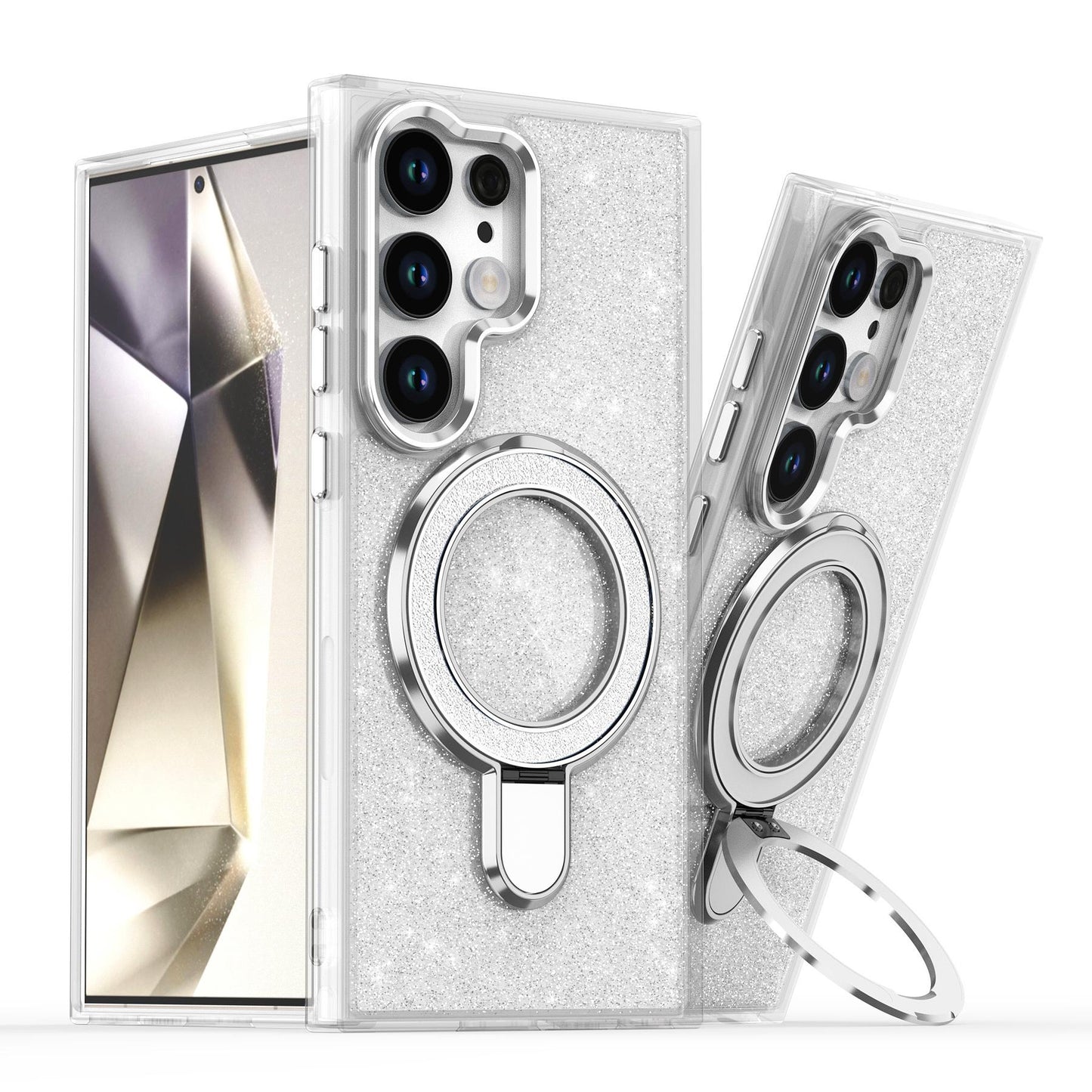 Glitter Shining Case With Magnetic Kickstand For Samsung S24 23  Ultra  Plus FE A05 A05S A15 A25 A35 A55 Magsafe Plating Wireless Charging Bling Cover Back Shell Girls