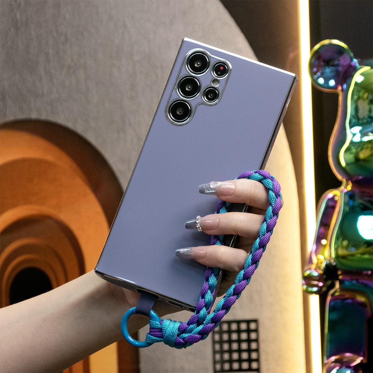 Plating Phone Case With Woven Wristband For Samsung S24 S23 S22 S21 S20 FE Plus Ultra Note 20