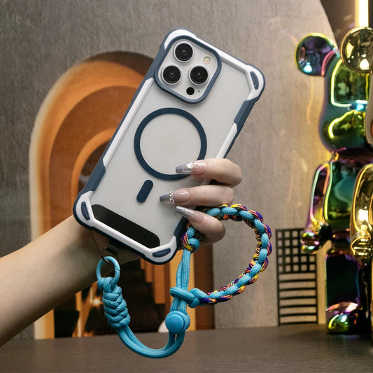 For iPhone 16 15 14 13 12 11 Pro Max Case, Clear Acrylic Two-tone Magnetic Phone Case With Adjustable Wristbands, Camera Protector Shockproof Non-Yellowing Heavy Duty Protection Hard Cover