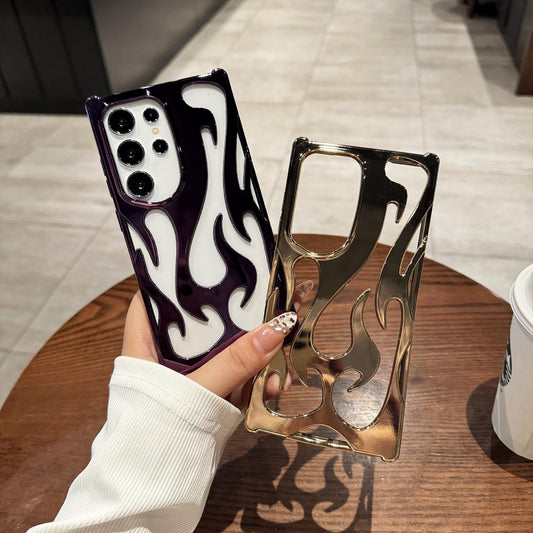 Heat Dissipation Four Corner Shockproof Plating/Matte Fire Pattern Hollow Out Cooling Phone Case For Samsung S25Ultra S24 S23 S22 A14 A15 A16 A06 A54 A55 Soft Full Cover