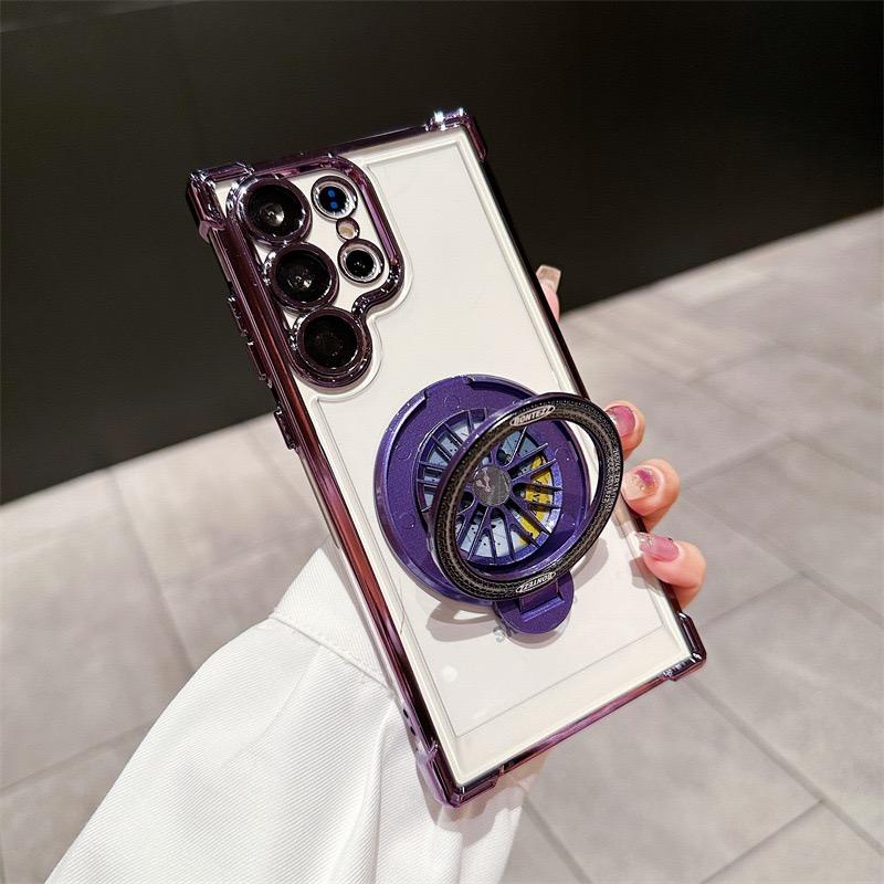 Plating Four Corners Shockproof Clear Kickstand Case For Samsung S25 S24 S23 S22 S21 Note20 Transparent Hard Acrylic Hybrid Bumper Armor Cover