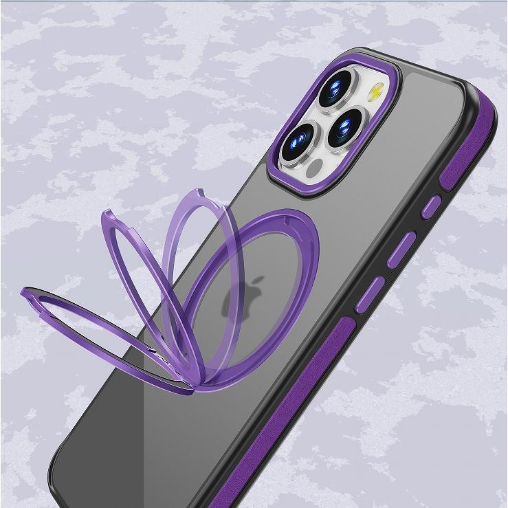 360 ° Rotatable Magnetic Ring Holder for iPhone 16 15 14 13 12 Pro Max, Compatible with Magsafe Scratchproof Hard PC Translucent Matte Protective Kickstand Phone Case