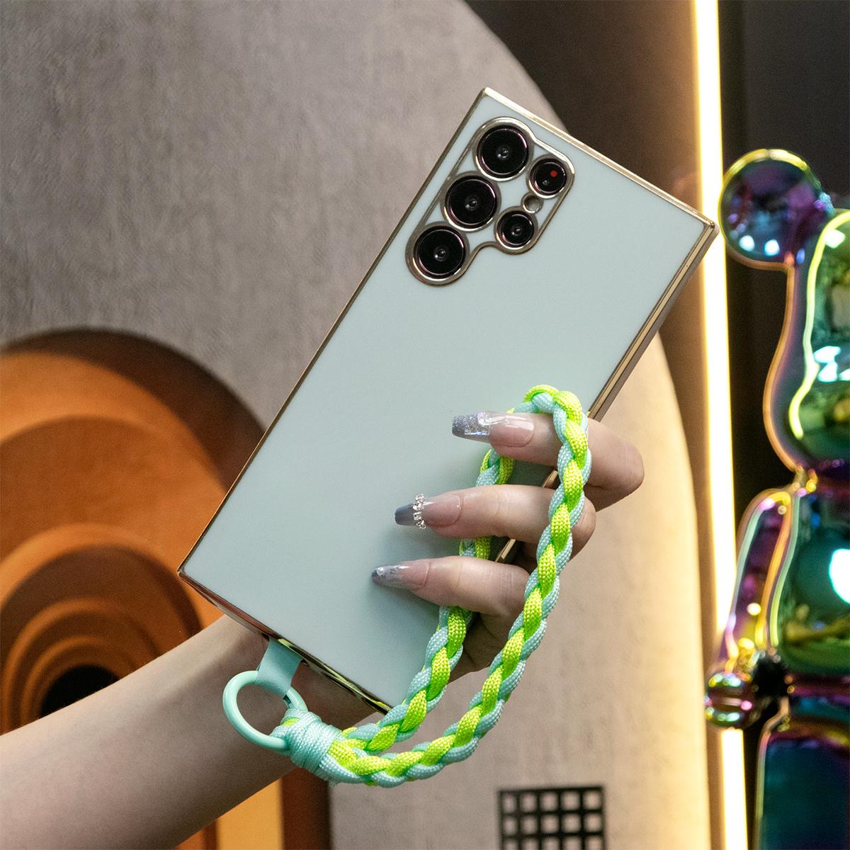 Plating Phone Case With Woven Wristband For Samsung S24 S23 S22 S21 S20 FE Plus Ultra Note 20